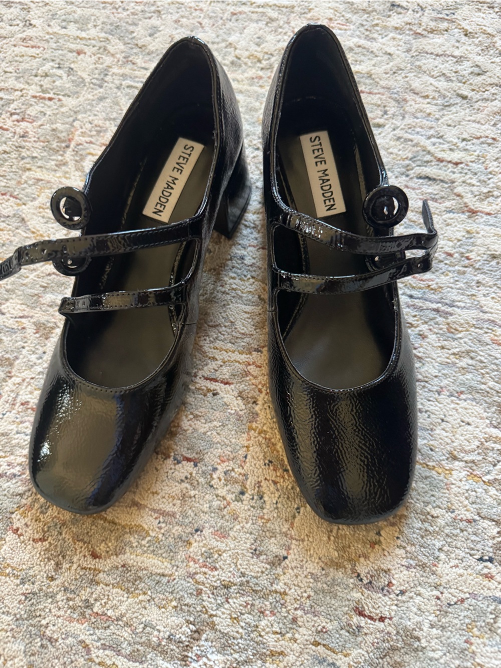 Steve Madden Black Patent Mary Jane Block Heel Shoes